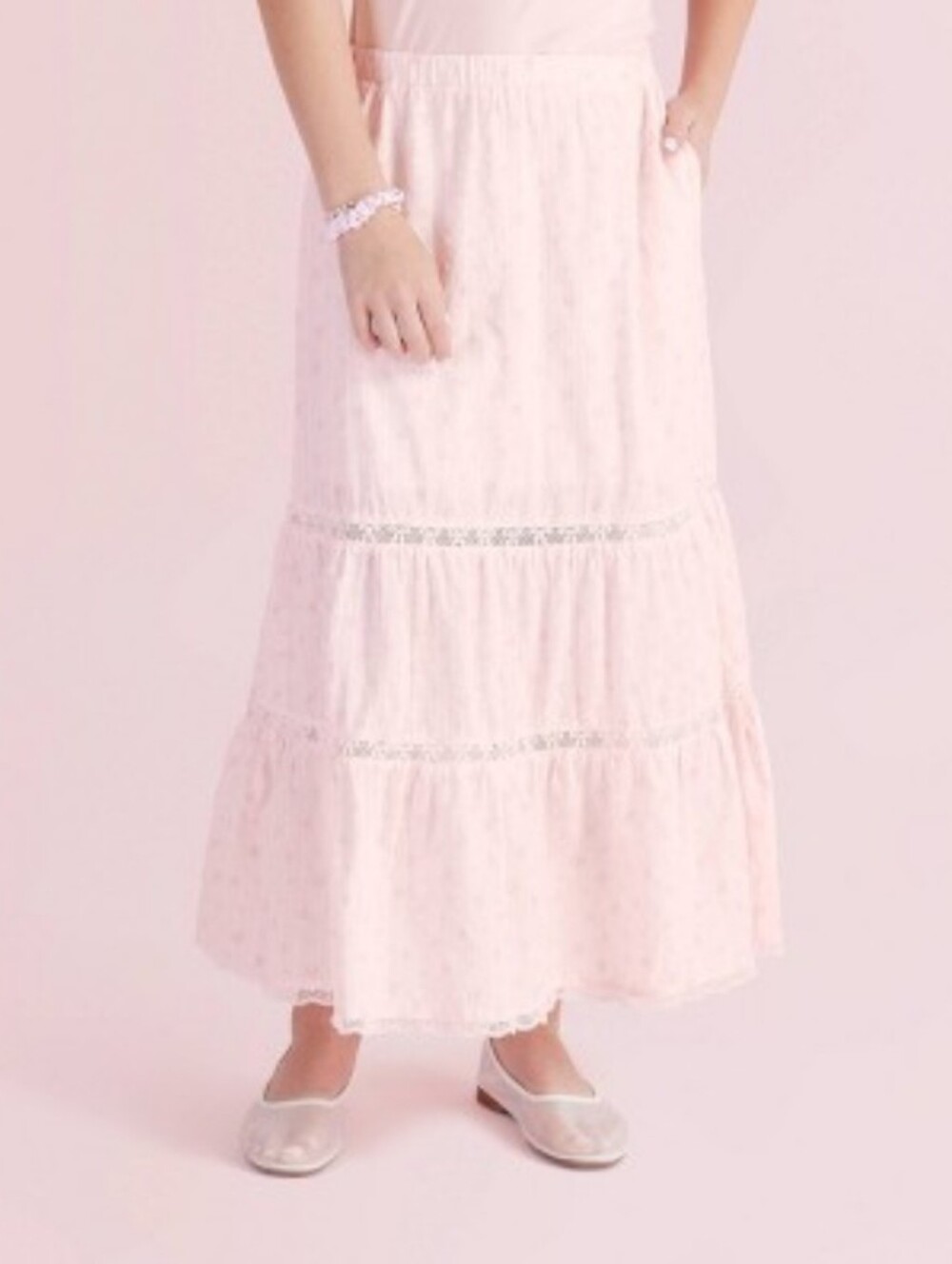 LoveShackFancy x Target Light Pink Girls' Blooming Tiered Maxi skirt 16